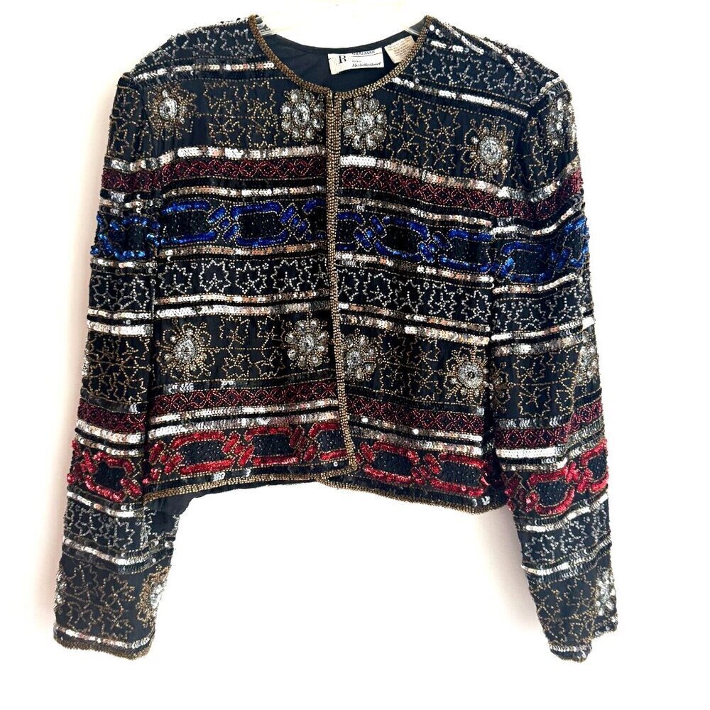 Breamar Beaded Colourful Silk Cropped Jacket L